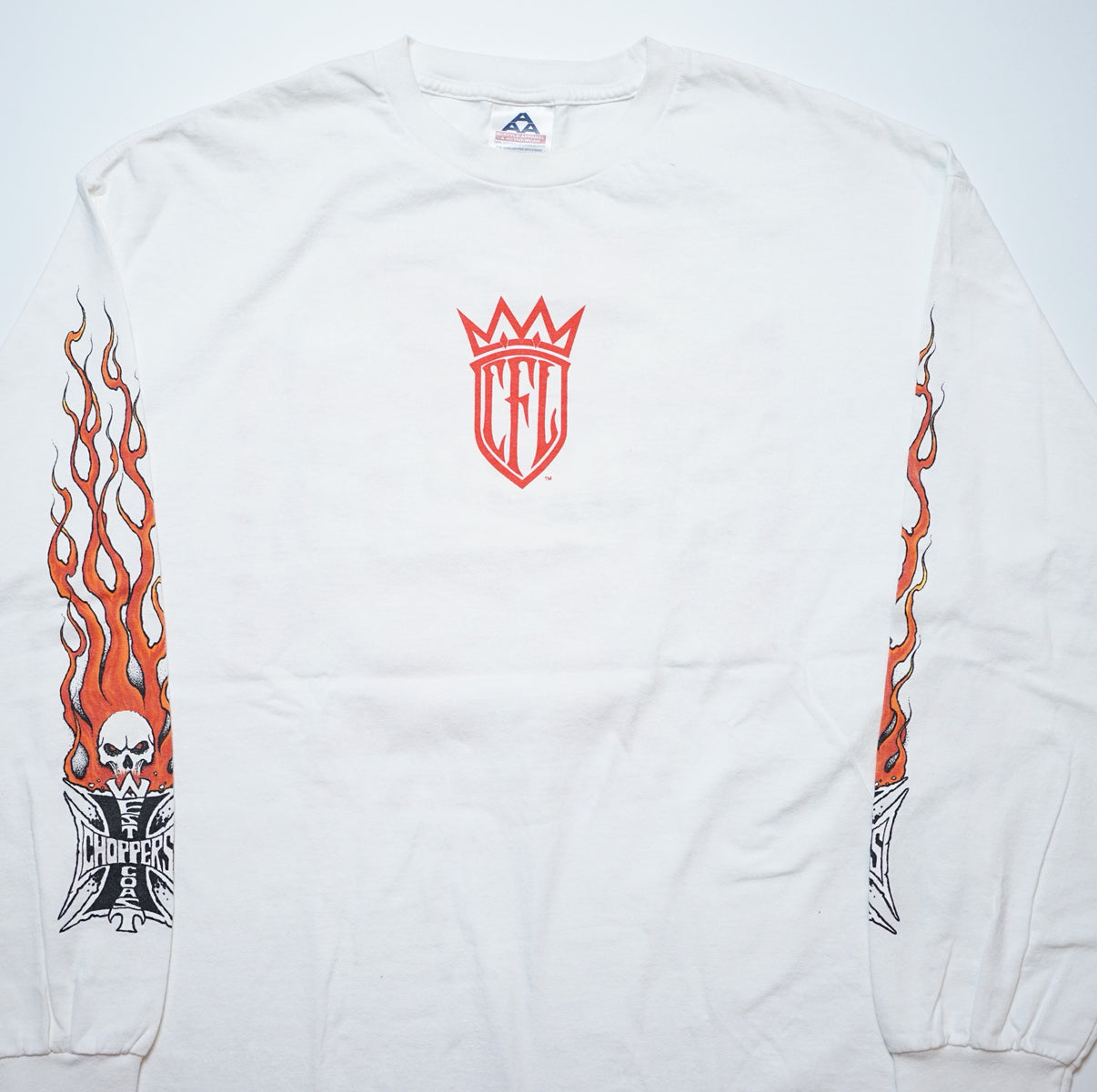 WEST COAST CHOPPERS IRON CROSS LONG BEACH, LA LS WHITE deadstock (b_1071)