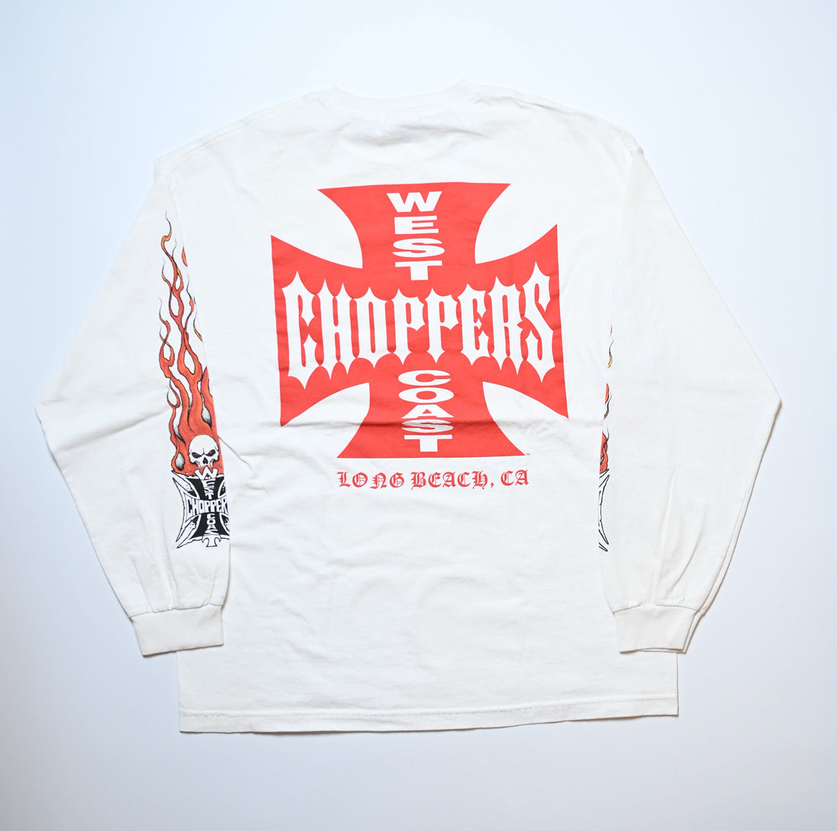 WEST COAST CHOPPERS IRON CROSS LONG BEACH, LA LS WHITE deadstock (b_1071)