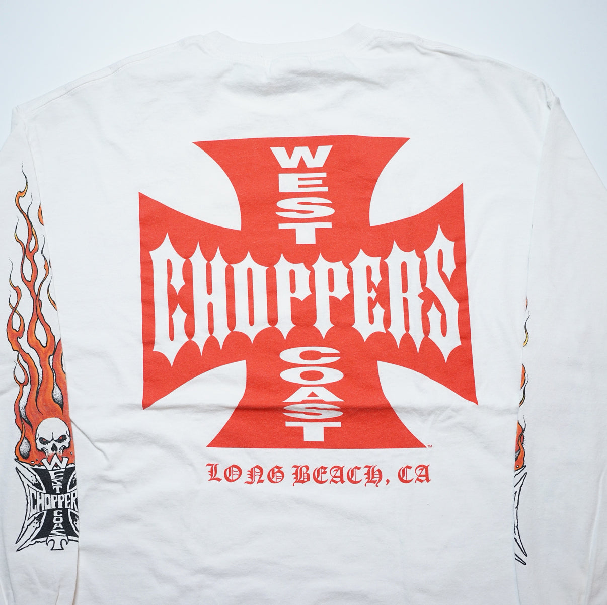 WEST COAST CHOPPERS IRON CROSS LONG BEACH, LA LS WHITE deadstock (b_1071)