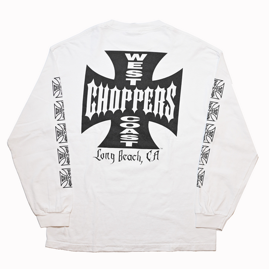 WEST COAST CHOPPERS IRON CROSS LONG BEACH, LA LS WHITE (b_1073)