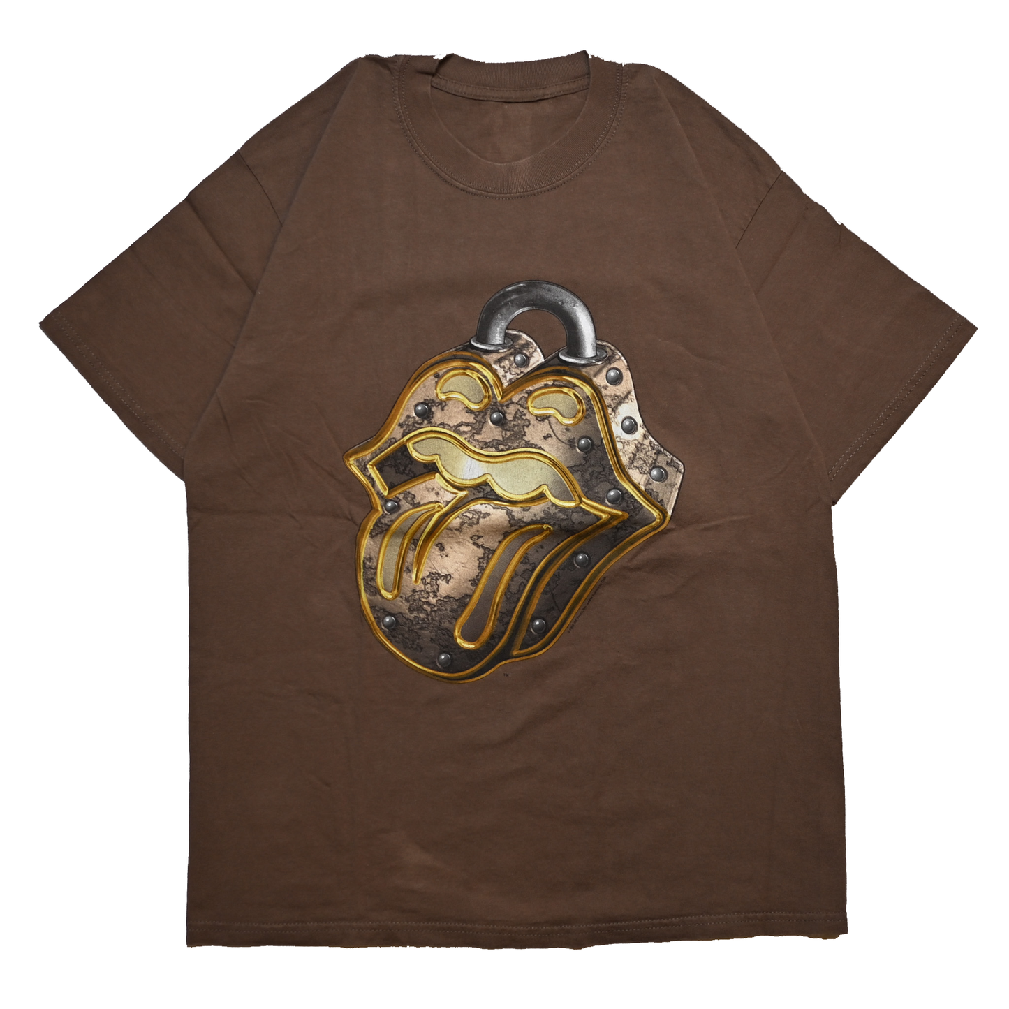 ROLLING STONES NO SECURITY TOUR 1999 PAD LOCK LIP & TONGUE BROWN TAGCUT L-XL (b_1225)