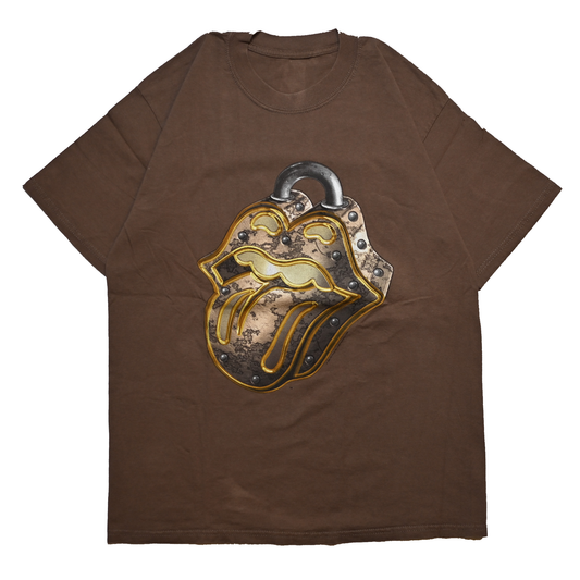 ROLLING STONES NO SECURITY TOUR 1999 PAD LOCK LIP & TONGUE BROWN TAGCUT L-XL (b_1225)