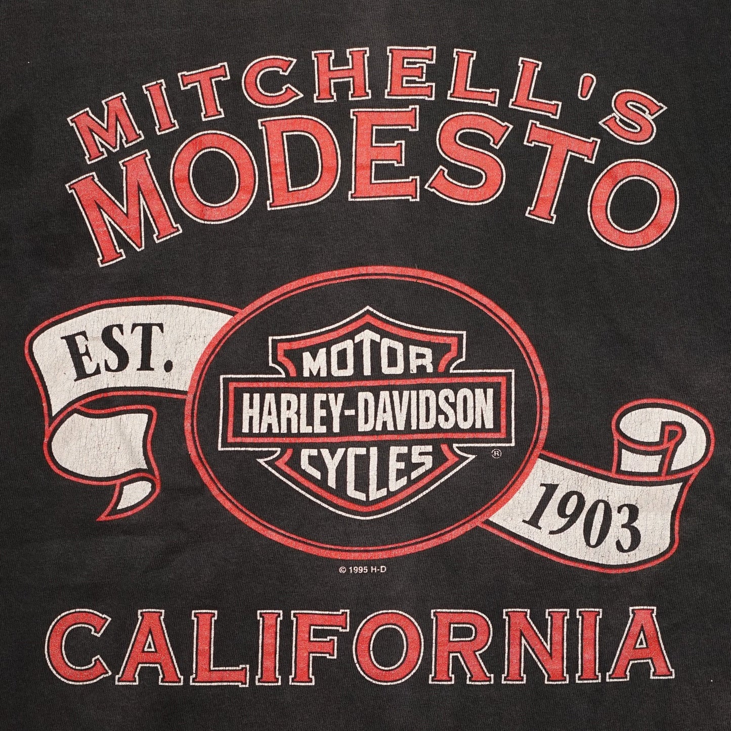 HARLEY DAVIDSON THE KNUCKRACLER MITCHELL'S MODESTO CALIFORNIA ORIGINAL XL Damage&Fade(k_1217)